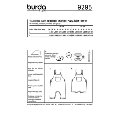 BURDA Sewing Pattern 9295 Baby Overalls With Button On Straps