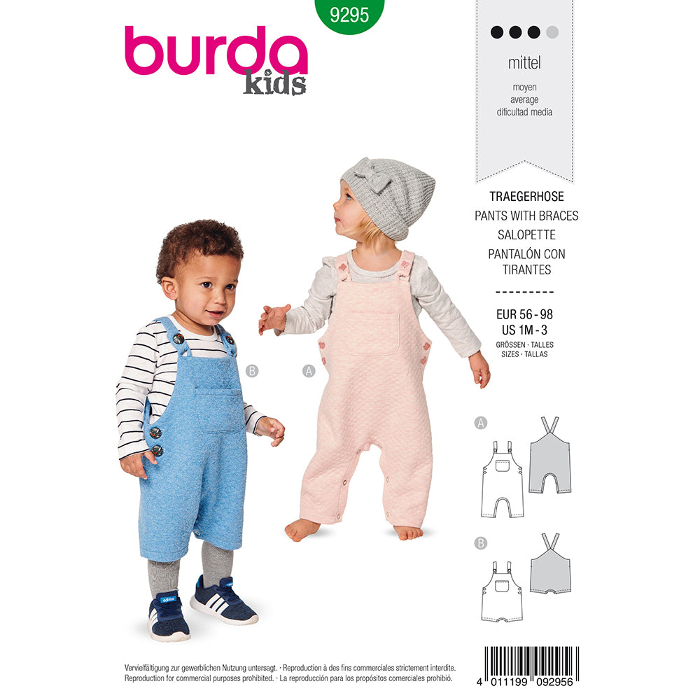 BURDA Sewing Pattern 9295 Baby Overalls With Button On Straps