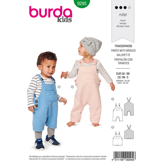 BURDA Sewing Pattern 9295 Baby Overalls With Button On Straps