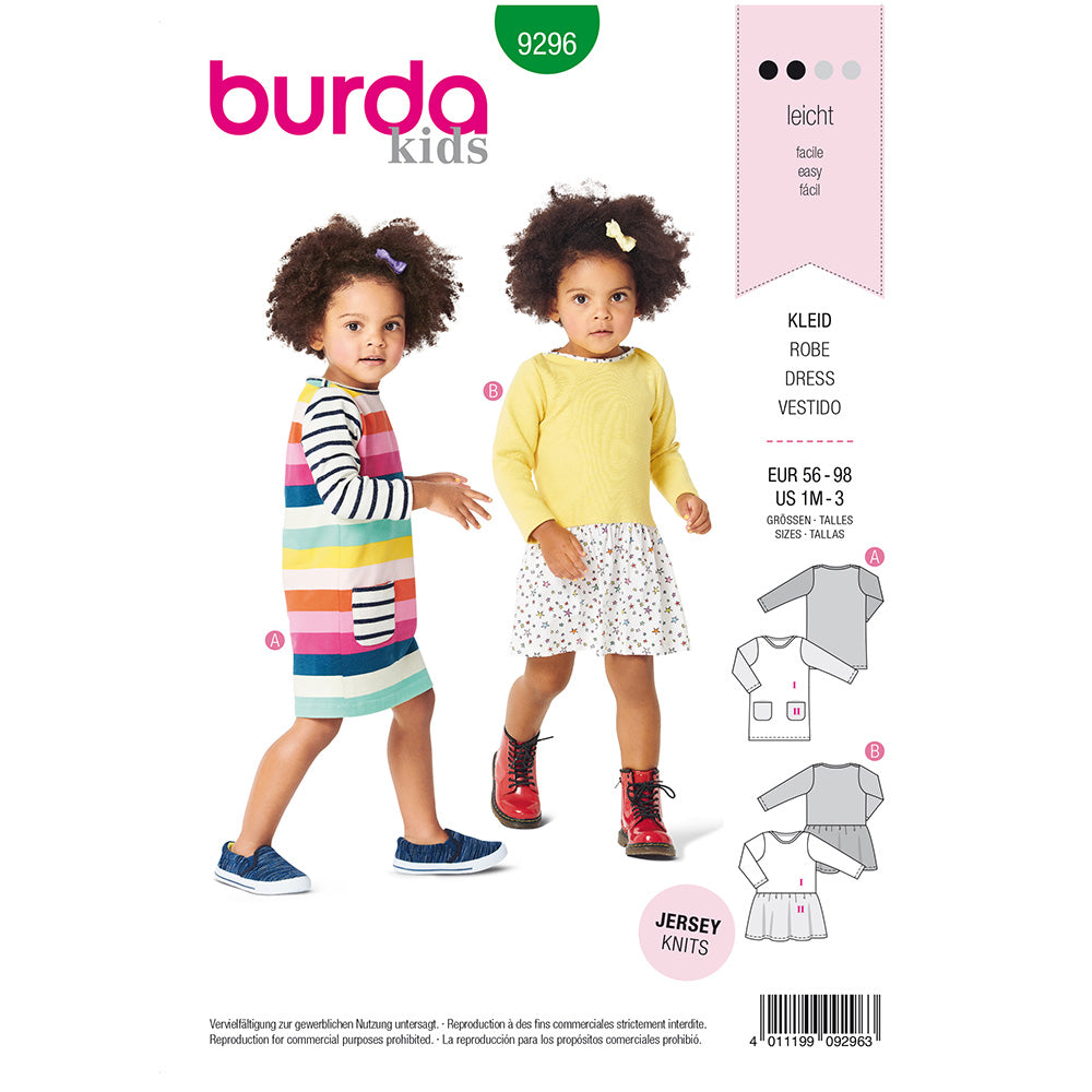 BURDA Sewing Pattern 9296 Baby Shirtdress With Pockets