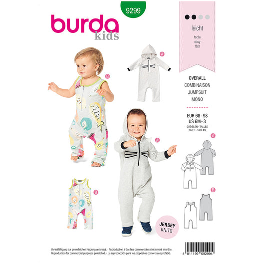 BURDA Sewing Pattern Pattern 9299 Overalls With Hood