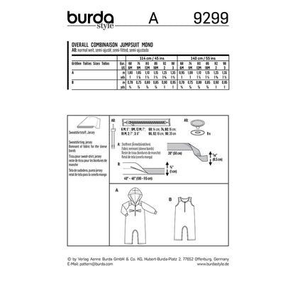 BURDA Sewing Pattern Pattern 9299 Overalls With Hood
