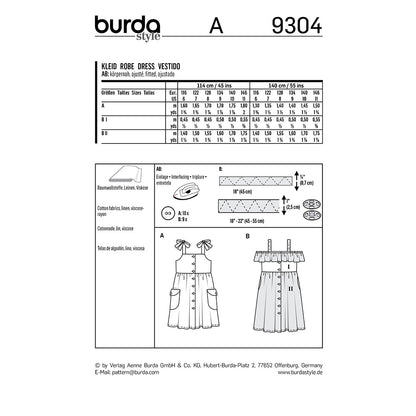 BURDA Sewing Pattern Pattern 9304 Pinafore Dress With Front Button Fastening And Gathered Skirt