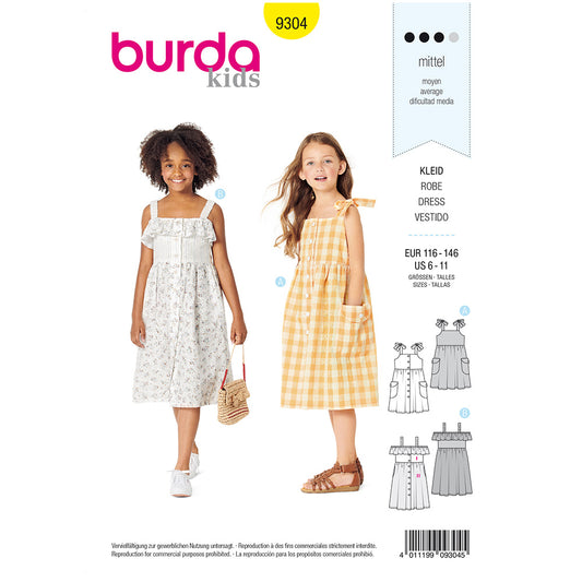 BURDA Sewing Pattern Pattern 9304 Pinafore Dress With Front Button Fastening And Gathered Skirt
