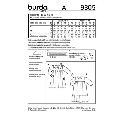 BURDA Sewing Pattern Pattern 9305 Dress With Yoke