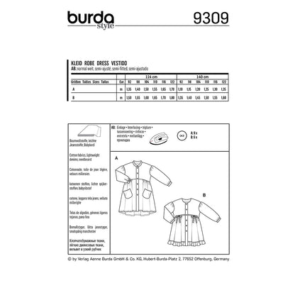 BURDA Sewing Pattern Pattern 9309 Dress With Button Fastening - Gathered Skirt