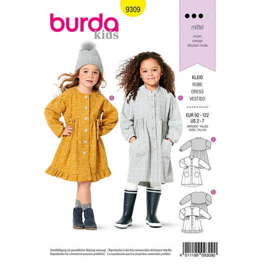 BURDA Sewing Pattern Pattern 9309 Dress With Button Fastening - Gathered Skirt