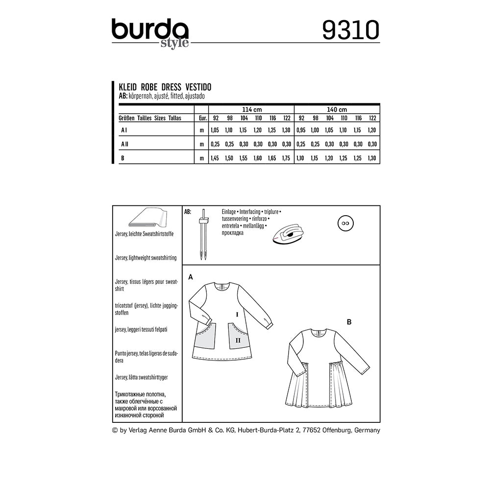 BURDA Sewing Pattern Pattern 9310 Dress With Pockets - Overskirt