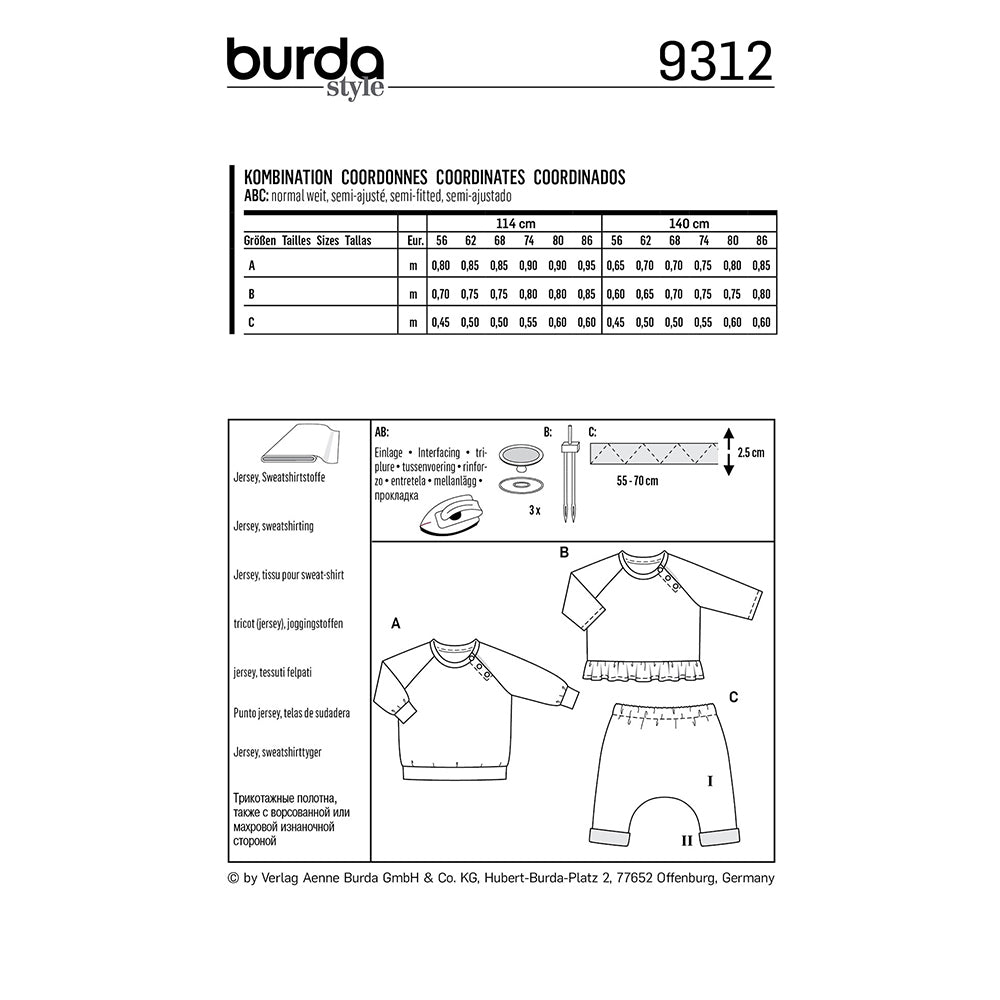 BURDA Sewing Pattern Pattern 9312 Top With Snap Fastening - Pull-on Pants