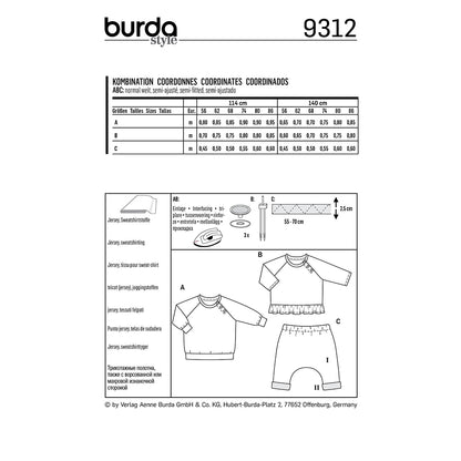 BURDA Sewing Pattern Pattern 9312 Top With Snap Fastening - Pull-on Pants