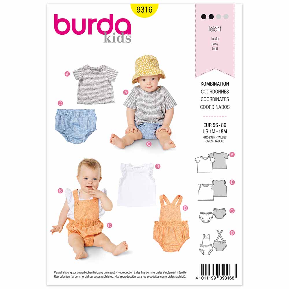 BURDA - 9316 Shirt - Top - Wide-Leg Panties - Bibbed Shorts