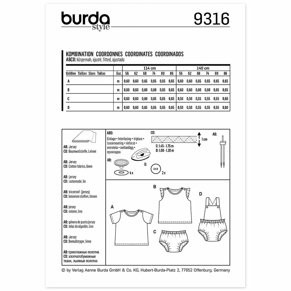 BURDA Sewing Pattern Pattern 9316 Shirt - Top - Wide-leg Panties - Bibbed Shorts