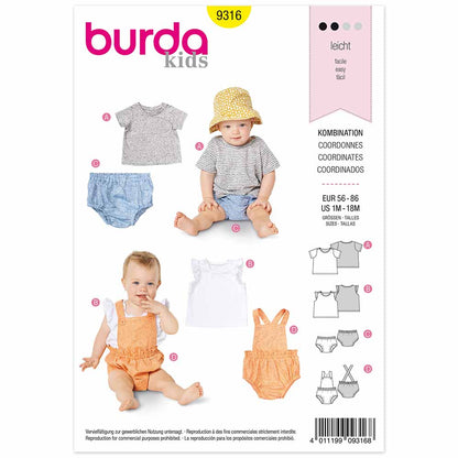 BURDA Sewing Pattern Pattern 9316 Shirt - Top - Wide-leg Panties - Bibbed Shorts