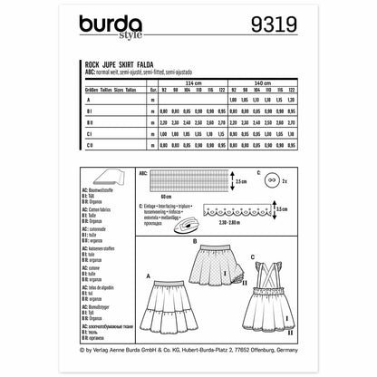 BURDA Sewing Pattern Pattern 9319 Skirt With Elastic Waistband - Pinafore Skirt