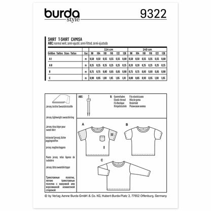 BURDA Sewing Pattern Pattern 9322 Top - Sleeve Variations