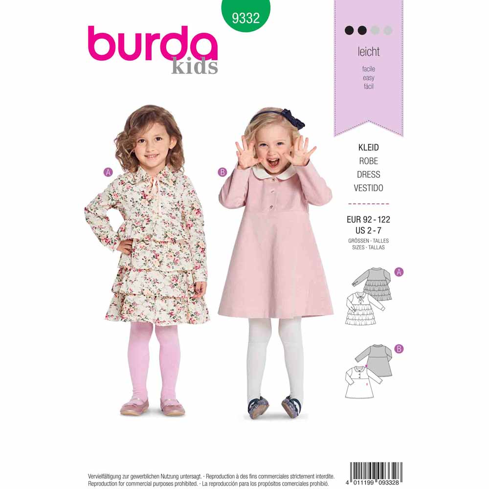BURDA Sewing Pattern Pattern 9332 Empire Waist Dress With Frilled Skirt Or Flared Skirt