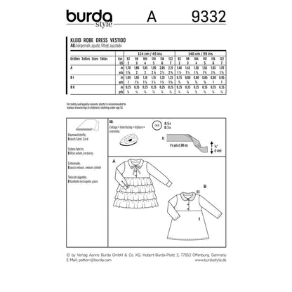 BURDA Sewing Pattern Pattern 9332 Empire Waist Dress With Frilled Skirt Or Flared Skirt