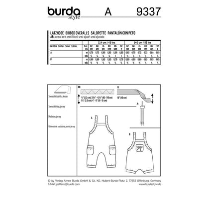BURDA Sewing Pattern Pattern 9337 Bibbed Trousers/pants With Elastic Casing - Stretch Straps - Leg Bands
