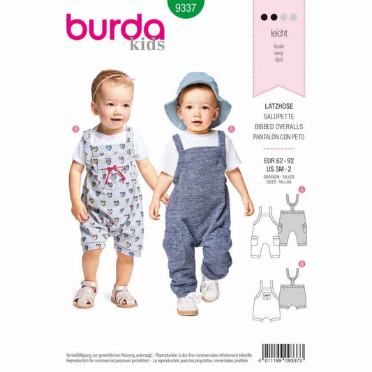 BURDA Sewing Pattern Pattern 9337 Bibbed Trousers/pants With Elastic Casing - Stretch Straps - Leg Bands