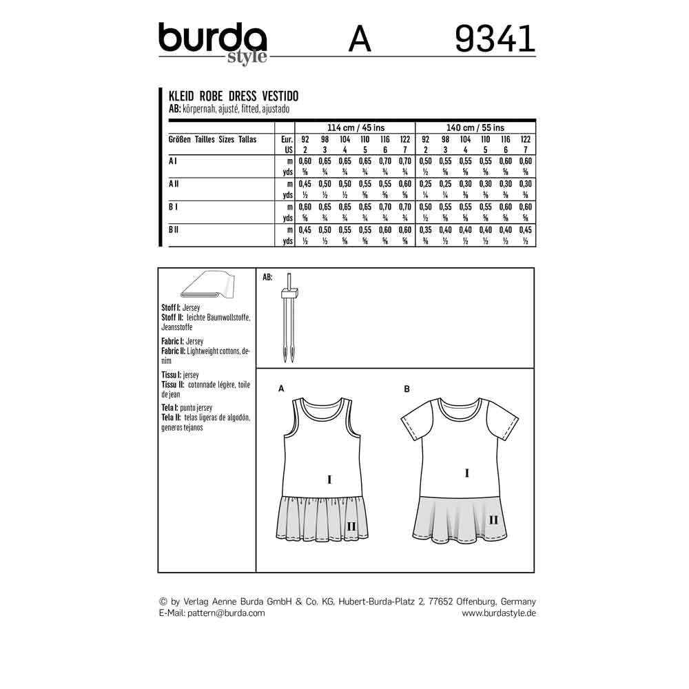 BURDA Sewing Pattern Pattern 9341 Strap Dress - Shirt Dress - Low Set Skirt