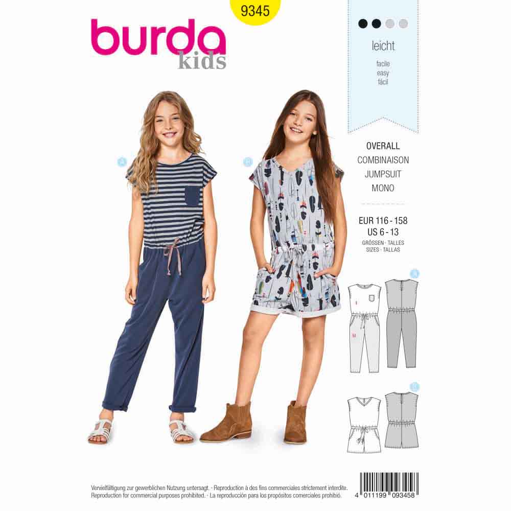 BURDA Sewing Pattern Pattern 9345 Jumpsuit - Drawstring Waist Casing - Pockets