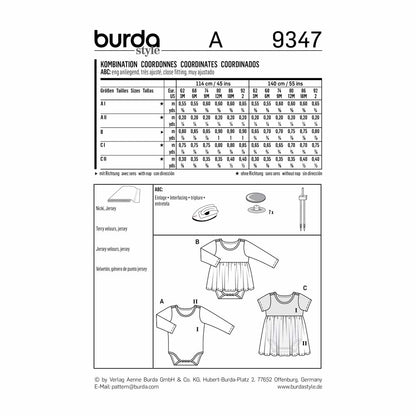 BURDA Sewing Pattern Pattern 9347 Child Unisex Baby