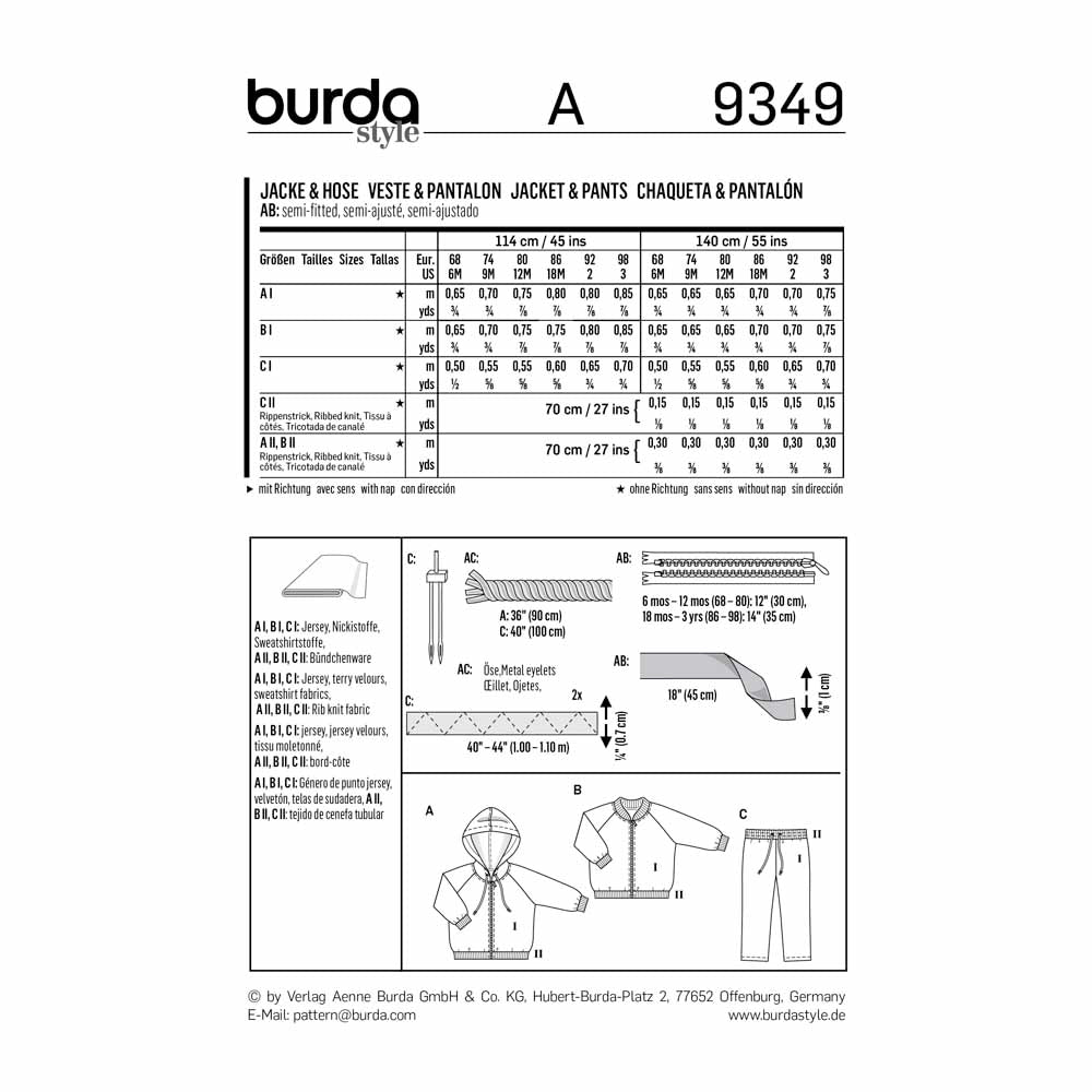 BURDA Sewing Pattern Pattern 9349 Child Unisex Presechool