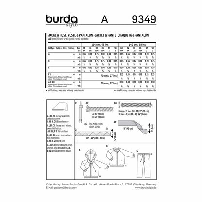 BURDA Sewing Pattern Pattern 9349 Child Unisex Presechool
