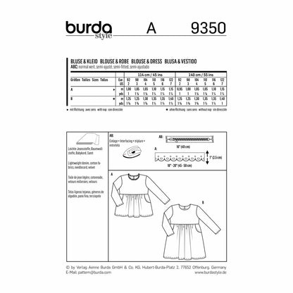 BURDA Sewing Pattern Pattern 9350 Child Girl Schoolage