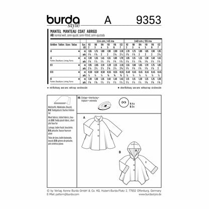 BURDA Sewing Pattern Pattern 9353 Child Girl Schoolage