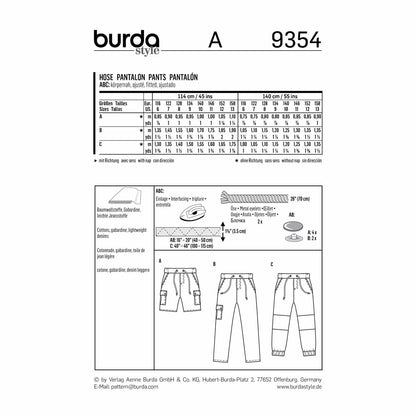 BURDA Sewing Pattern Pattern 9354 Child Boy Schoolage