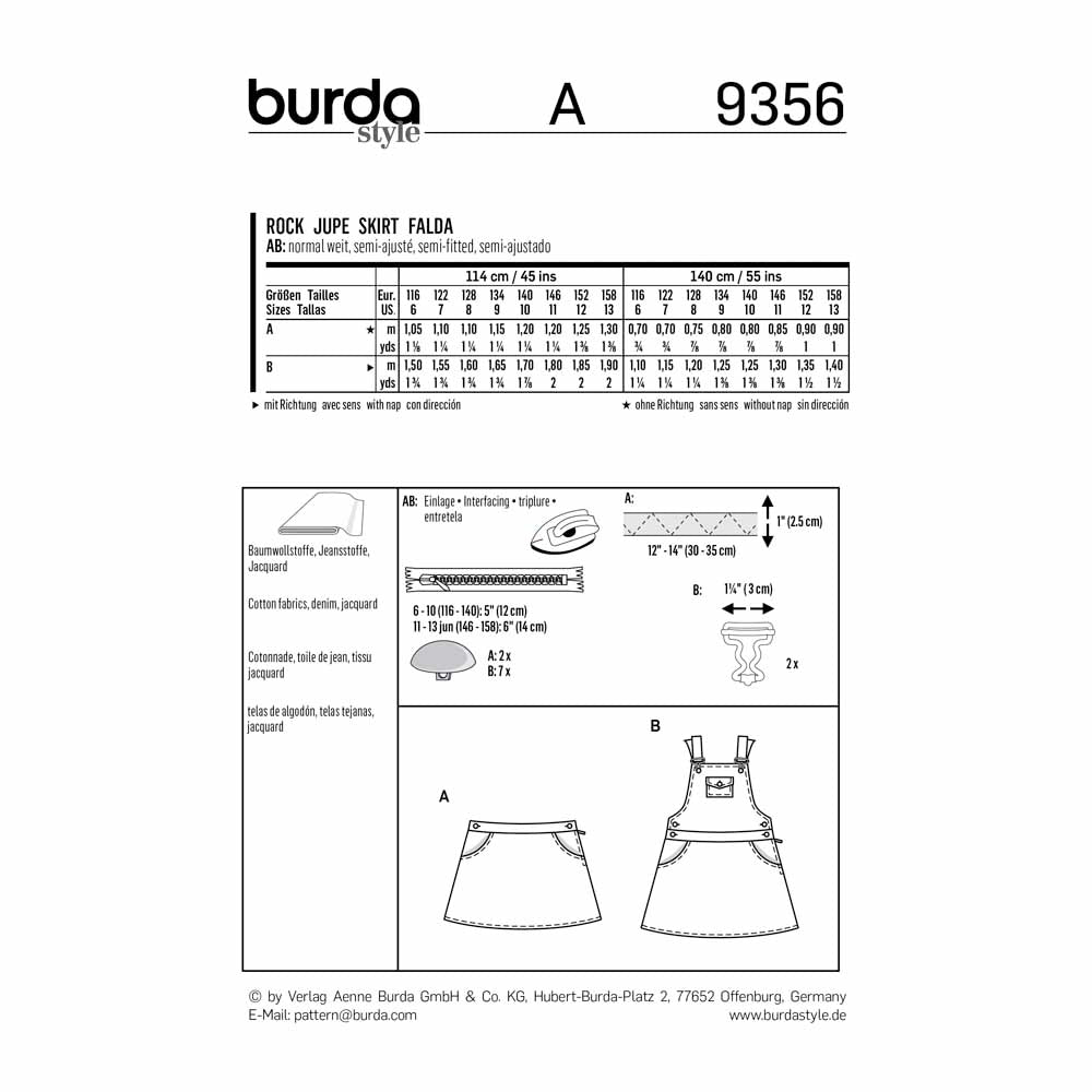 BURDA Sewing Pattern Pattern 9356 Child Girl Schoolage