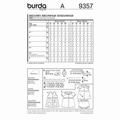 BURDA Sewing Pattern Pattern 9357 Child Dress