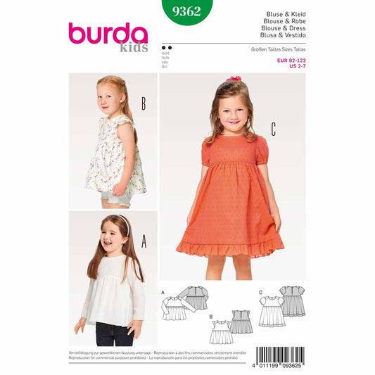 BURDA Sewing Pattern Pattern 9362 Child Dress/top