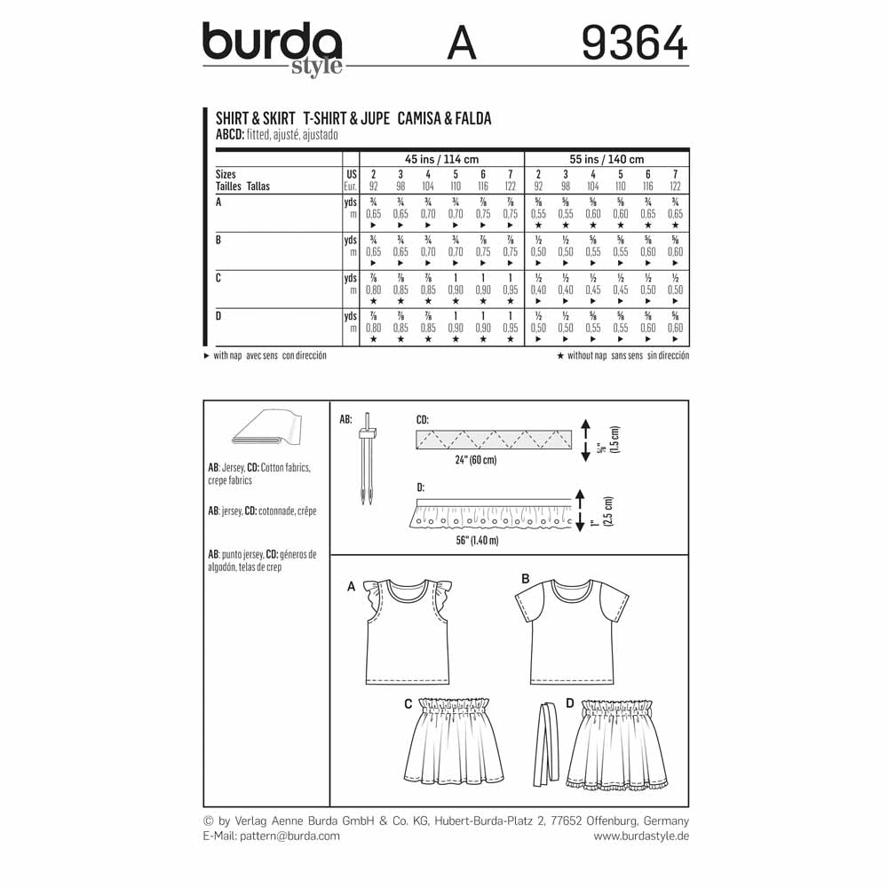BURDA Sewing Pattern Pattern 9364 Child Coordinates