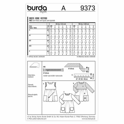 BURDA Sewing Pattern Pattern 9373 Child Dress