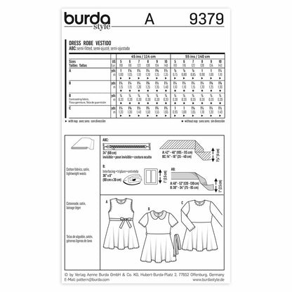 BURDA Sewing Pattern Pattern 9379 Child Dress