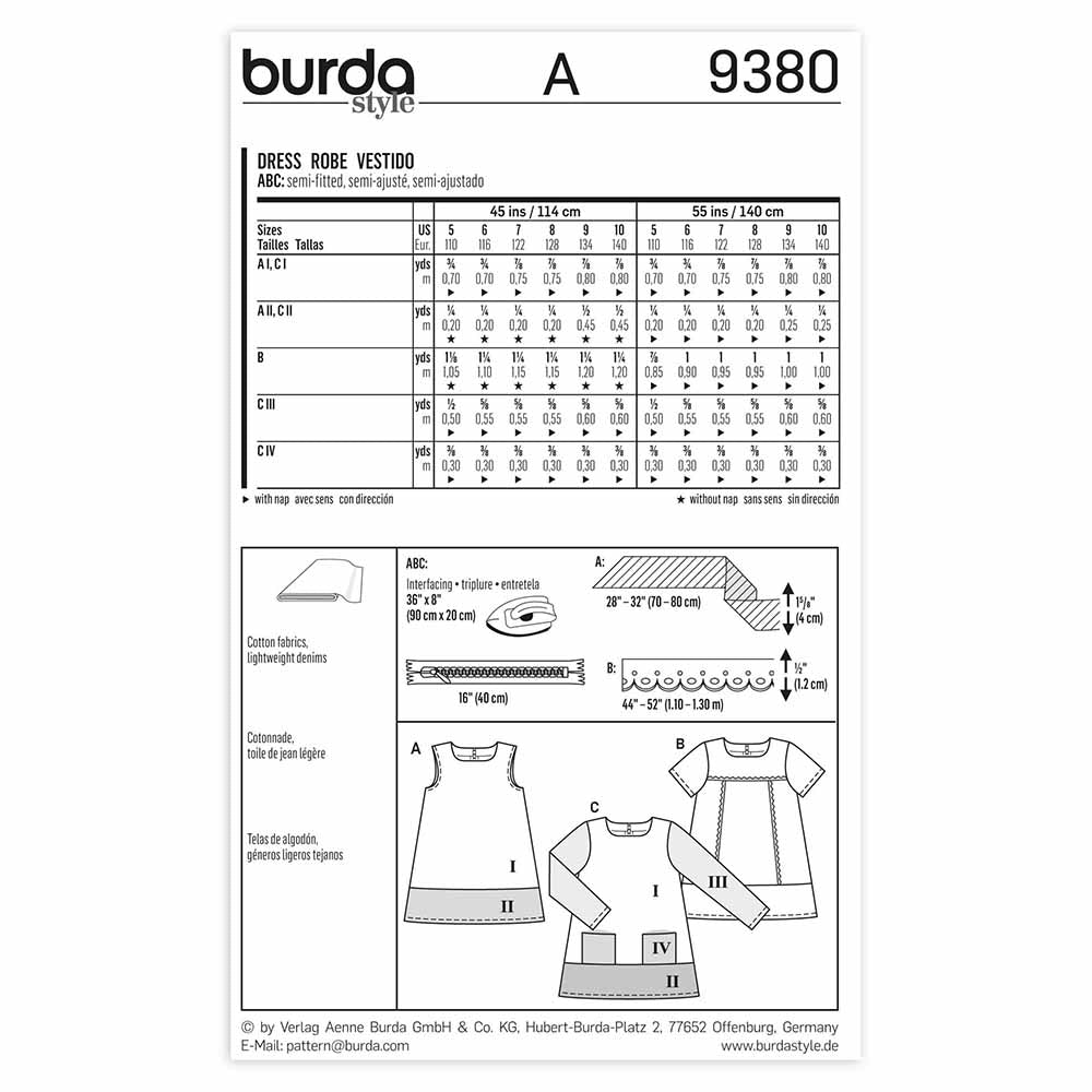 BURDA Sewing Pattern Pattern 9380 Child Dress