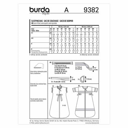 BURDA Sewing Pattern Pattern 9382 Child Sleeping Bag