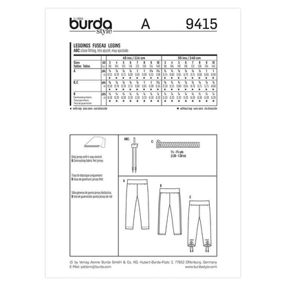 BURDA Sewing Pattern Pattern 9415 Child School Girl Pants