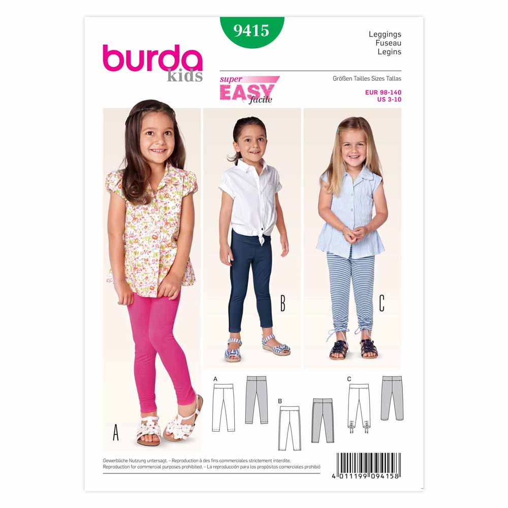 BURDA Sewing Pattern Pattern 9415 Child School Girl Pants