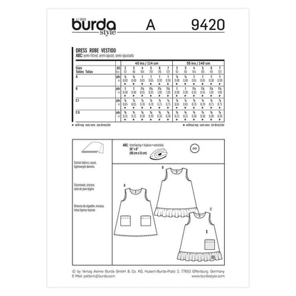 BURDA Sewing Pattern Pattern 9420 Child School Girl Dress