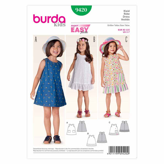 BURDA Sewing Pattern Pattern 9420 Child School Girl Dress