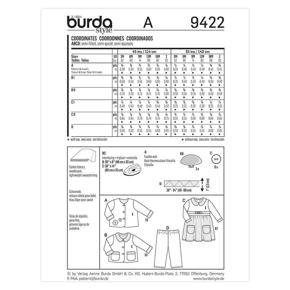 BURDA Kids Sewing Pattern 9422 Kids Coordinate Unisex