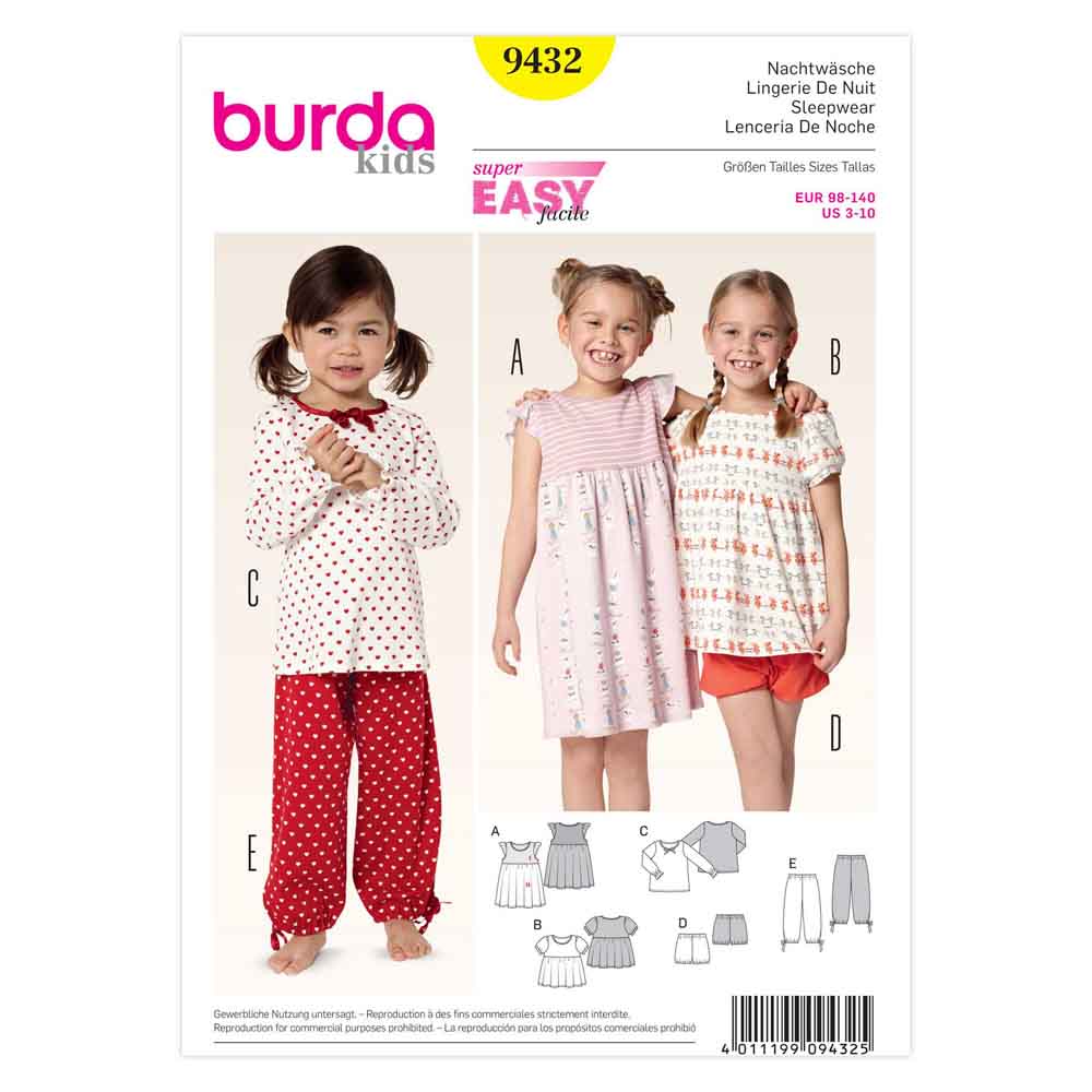 BURDA - 9432 Child Pajamas Girl