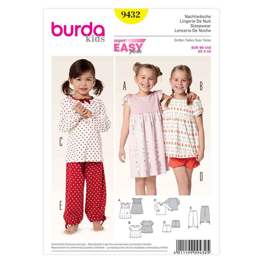 BURDA Kids Sewing Pattern 9432 Kids Pajamas Girl