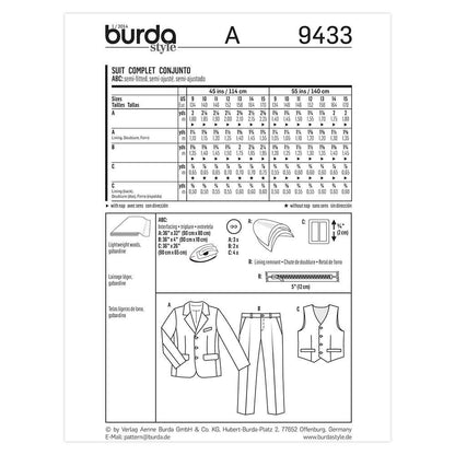BURDA Kids Sewing Pattern 9433 Kids Suit
