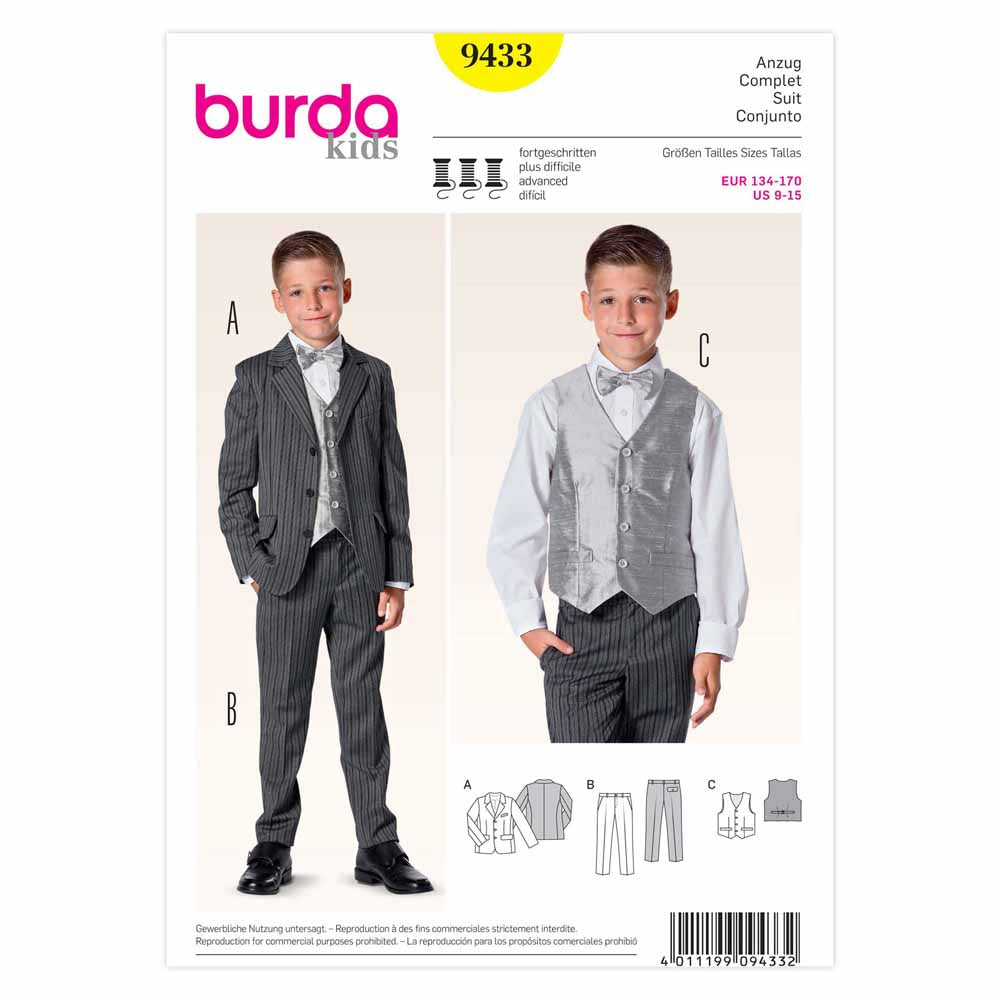 BURDA Kids Sewing Pattern 9433 Kids Suit