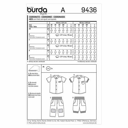 BURDA Kids Sewing Pattern 9436 Kids Coordinates