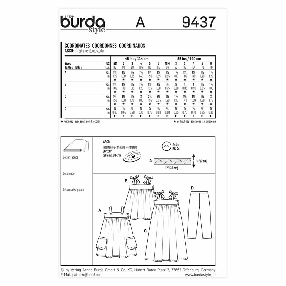 BURDA Kids Sewing Pattern 9437 Kids Coordinates